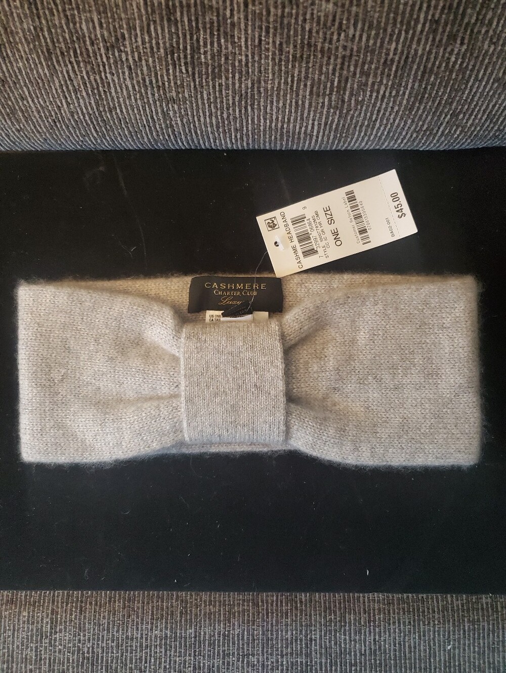 NWT CHARTER CLUB LUXURY 100% CASHMERE GRAY HEADBAND